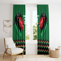 Kenya Cricket Custom Window Curtain Green Lion Head with Kenyan Pattern - Wonder Print Shop