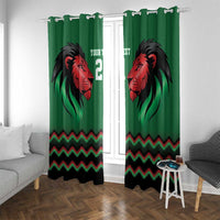 Kenya Cricket Custom Window Curtain Green Lion Head with Kenyan Pattern - Wonder Print Shop