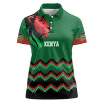Kenya Cricket Custom Women Polo Shirt Green Lion Head with Kenyan Pattern - Wonder Print Shop