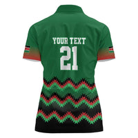 Kenya Cricket Custom Women Polo Shirt Green Lion Head with Kenyan Pattern - Wonder Print Shop