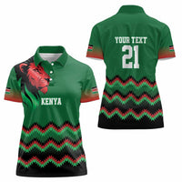 Kenya Cricket Custom Women Polo Shirt Green Lion Head with Kenyan Pattern - Wonder Print Shop