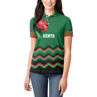Kenya Cricket Custom Women Polo Shirt Green Lion Head with Kenyan Pattern - Wonder Print Shop