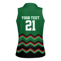 Kenya Cricket Custom Women Sleeveless Polo Shirt Green Lion Head with Kenyan Pattern - Wonder Print Shop