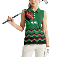 Kenya Cricket Custom Women Sleeveless Polo Shirt Green Lion Head with Kenyan Pattern - Wonder Print Shop