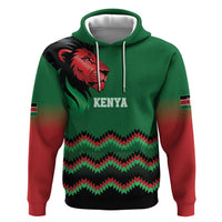 Kenya Cricket Custom Zip Hoodie Green Lion Head with Kenyan Pattern - Wonder Print Shop
