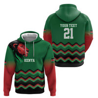 Kenya Cricket Custom Zip Hoodie Green Lion Head with Kenyan Pattern - Wonder Print Shop
