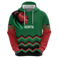 Kenya Cricket Custom Zip Hoodie Green Lion Head with Kenyan Pattern - Wonder Print Shop