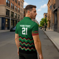 Kenya Cricket Custom Zipper Polo Shirt Green Lion Head with Kenyan Pattern - Wonder Print Shop