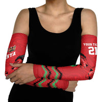 Kenya Cricket Custom Arm Sleeves Red Lion Head with Kenyan Pattern - Wonder Print Shop