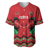 Kenya Cricket Custom Baseball Jersey Red Lion Head with Kenyan Pattern - Wonder Print Shop
