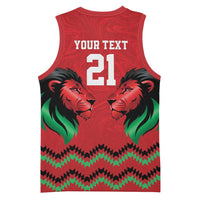 Kenya Cricket Custom Basketball Jersey Red Lion Head with Kenyan Pattern - Wonder Print Shop
