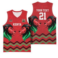 Kenya Cricket Custom Basketball Jersey Red Lion Head with Kenyan Pattern - Wonder Print Shop