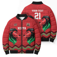Kenya Cricket Custom Bomber Puffer Jacket Red Lion Head with Kenyan Pattern - Wonder Print Shop