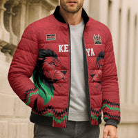 Kenya Cricket Custom Bomber Puffer Jacket Red Lion Head with Kenyan Pattern - Wonder Print Shop