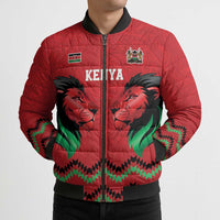 Kenya Cricket Custom Bomber Puffer Jacket Red Lion Head with Kenyan Pattern - Wonder Print Shop