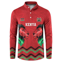 Kenya Cricket Custom Button Sweatshirt Red Lion Head with Kenyan Pattern - Wonder Print Shop
