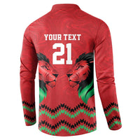 Kenya Cricket Custom Button Sweatshirt Red Lion Head with Kenyan Pattern - Wonder Print Shop