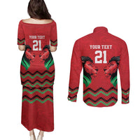 Kenya Cricket Custom Couples Matching Puletasi and Long Sleeve Button Shirt Red Lion Head with Kenyan Pattern - Wonder Print Shop