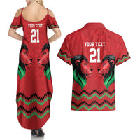Kenya Cricket Custom Couples Matching Summer Maxi Dress and Hawaiian Shirt Red Lion Head with Kenyan Pattern - Wonder Print Shop