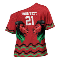 Kenya Cricket Custom Cross Shoulder Shirt Red Lion Head with Kenyan Pattern - Wonder Print Shop
