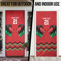 Kenya Cricket Custom Door Cover Red Lion Head with Kenyan Pattern - Wonder Print Shop