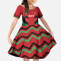 Kenya Cricket Custom Family Matching Mermaid Dress and Hawaiian Shirt Red Lion Head with Kenyan Pattern - Wonder Print Shop