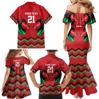 Kenya Cricket Custom Family Matching Mermaid Dress and Hawaiian Shirt Red Lion Head with Kenyan Pattern - Wonder Print Shop
