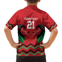 Kenya Cricket Custom Family Matching Off The Shoulder Long Sleeve Dress and Hawaiian Shirt Red Lion Head with Kenyan Pattern - Wonder Print Shop