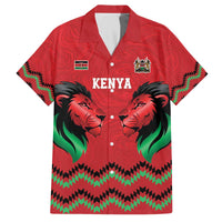 Kenya Cricket Custom Family Matching Off The Shoulder Long Sleeve Dress and Hawaiian Shirt Red Lion Head with Kenyan Pattern - Wonder Print Shop