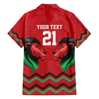 Kenya Cricket Custom Family Matching Off The Shoulder Long Sleeve Dress and Hawaiian Shirt Red Lion Head with Kenyan Pattern - Wonder Print Shop