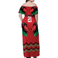 Kenya Cricket Custom Family Matching Off Shoulder Maxi Dress and Hawaiian Shirt Red Lion Head with Kenyan Pattern - Wonder Print Shop