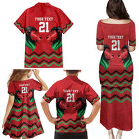 Kenya Cricket Custom Family Matching Puletasi and Hawaiian Shirt Red Lion Head with Kenyan Pattern - Wonder Print Shop