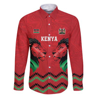 Kenya Cricket Custom Family Matching Puletasi and Hawaiian Shirt Red Lion Head with Kenyan Pattern - Wonder Print Shop