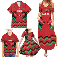 Kenya Cricket Custom Family Matching Summer Maxi Dress and Hawaiian Shirt Red Lion Head with Kenyan Pattern - Wonder Print Shop