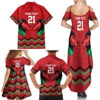 Kenya Cricket Custom Family Matching Summer Maxi Dress and Hawaiian Shirt Red Lion Head with Kenyan Pattern - Wonder Print Shop