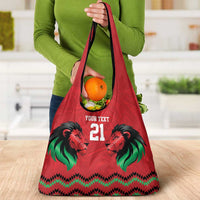 Kenya Cricket Custom Grocery Bag Red Lion Head with Kenyan Pattern - Wonder Print Shop