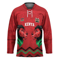Kenya Cricket Custom Hockey Jersey Red Lion Head with Kenyan Pattern - Wonder Print Shop