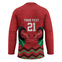 Kenya Cricket Custom Hockey Jersey Red Lion Head with Kenyan Pattern - Wonder Print Shop