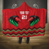 Kenya Cricket Custom Hooded Blanket Red Lion Head with Kenyan Pattern - Wonder Print Shop