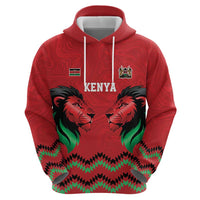 Kenya Cricket Custom Hoodie Red Lion Head with Kenyan Pattern - Wonder Print Shop