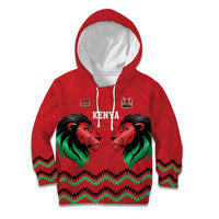 Kenya Cricket Custom Kid Hoodie Red Lion Head with Kenyan Pattern - Wonder Print Shop