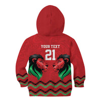 Kenya Cricket Custom Kid Hoodie Red Lion Head with Kenyan Pattern - Wonder Print Shop