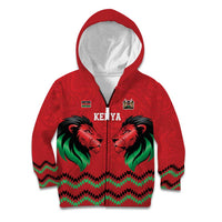 Kenya Cricket Custom Kid Hoodie Red Lion Head with Kenyan Pattern - Wonder Print Shop