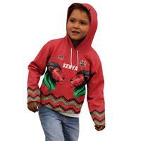 Kenya Cricket Custom Kid Hoodie Red Lion Head with Kenyan Pattern - Wonder Print Shop
