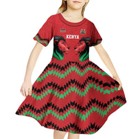 Kenya Cricket Custom Kid Short Sleeve Dress Red Lion Head with Kenyan Pattern - Wonder Print Shop