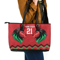 Kenya Cricket Custom Leather Tote Bag Red Lion Head with Kenyan Pattern - Wonder Print Shop