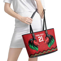 Kenya Cricket Custom Leather Tote Bag Red Lion Head with Kenyan Pattern - Wonder Print Shop