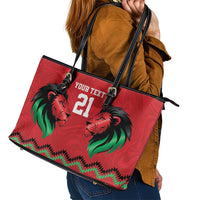 Kenya Cricket Custom Leather Tote Bag Red Lion Head with Kenyan Pattern - Wonder Print Shop