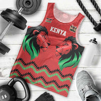 Kenya Cricket Custom Men Tank Top Red Lion Head with Kenyan Pattern - Wonder Print Shop