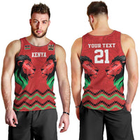 Kenya Cricket Custom Men Tank Top Red Lion Head with Kenyan Pattern - Wonder Print Shop